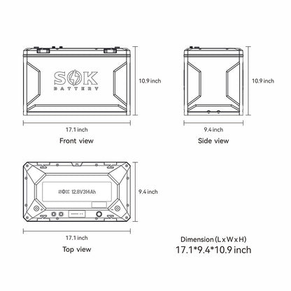SOK SK12V314PH | 12V314Ah Battery,Built-in heater & Bluetooth,Victron CAN Comms